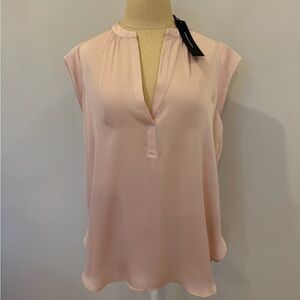 BCBG Pale Pink Cap-Sleeve Split-Neck Blouse